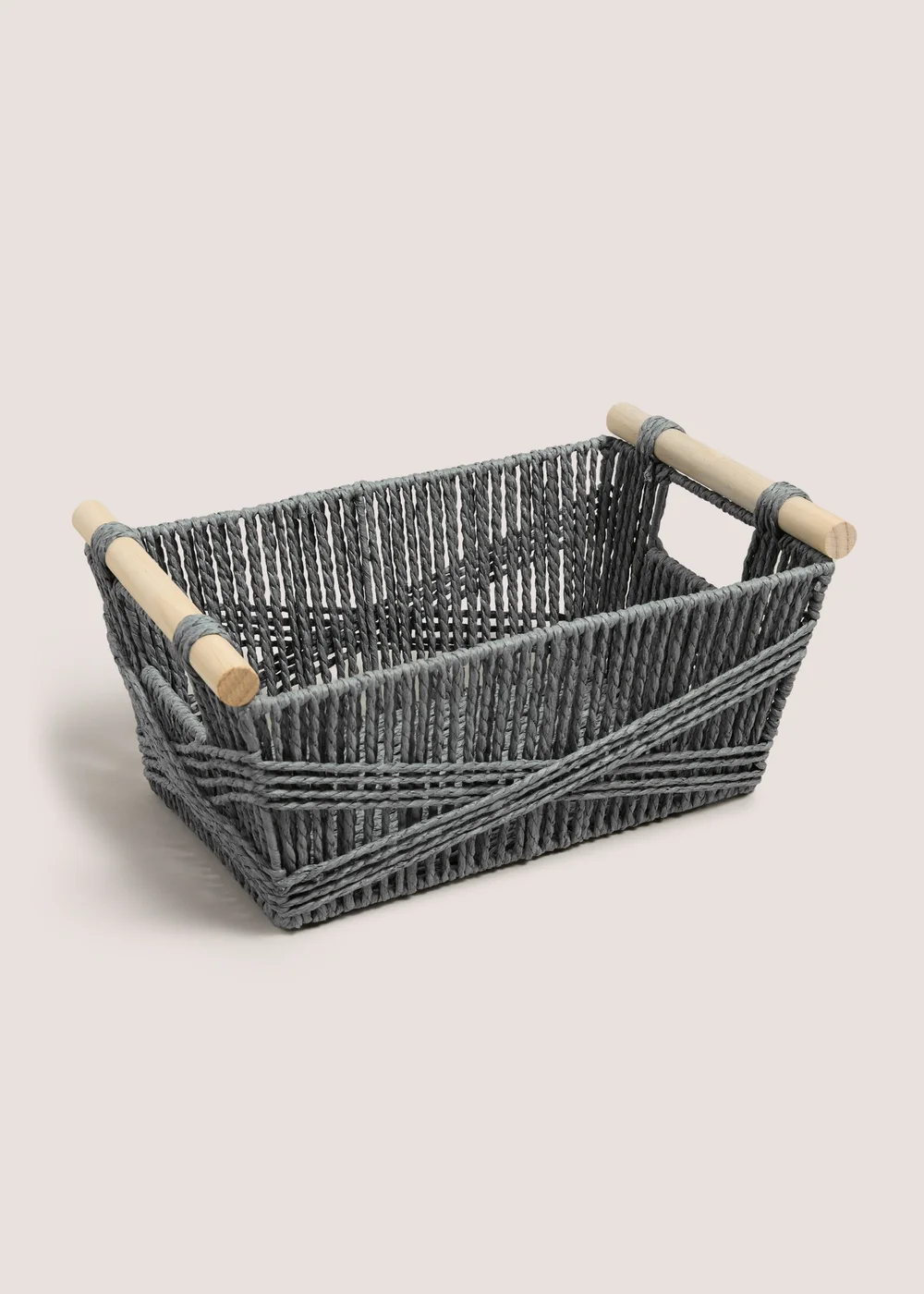 Grey Wooden Handle Basket Image 1