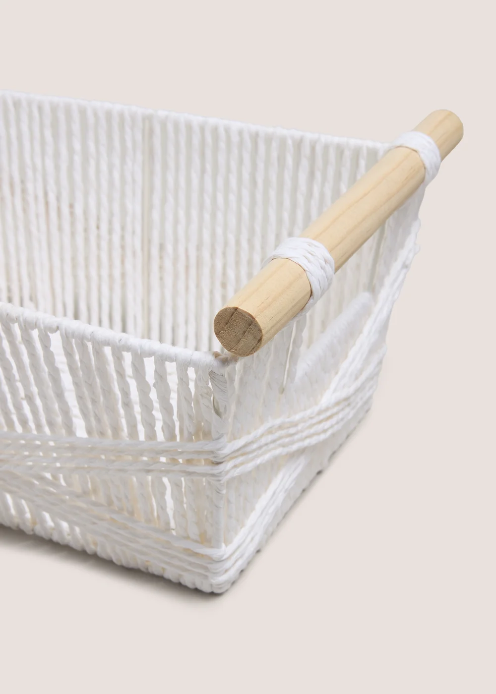 White Wooden Handle Basket Image 2