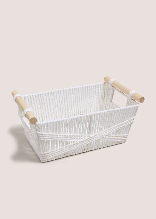White Wooden Handle Basket Image 1