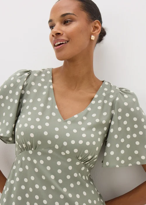 Green Spot Print Midi Tea Dress - 8 Image 2