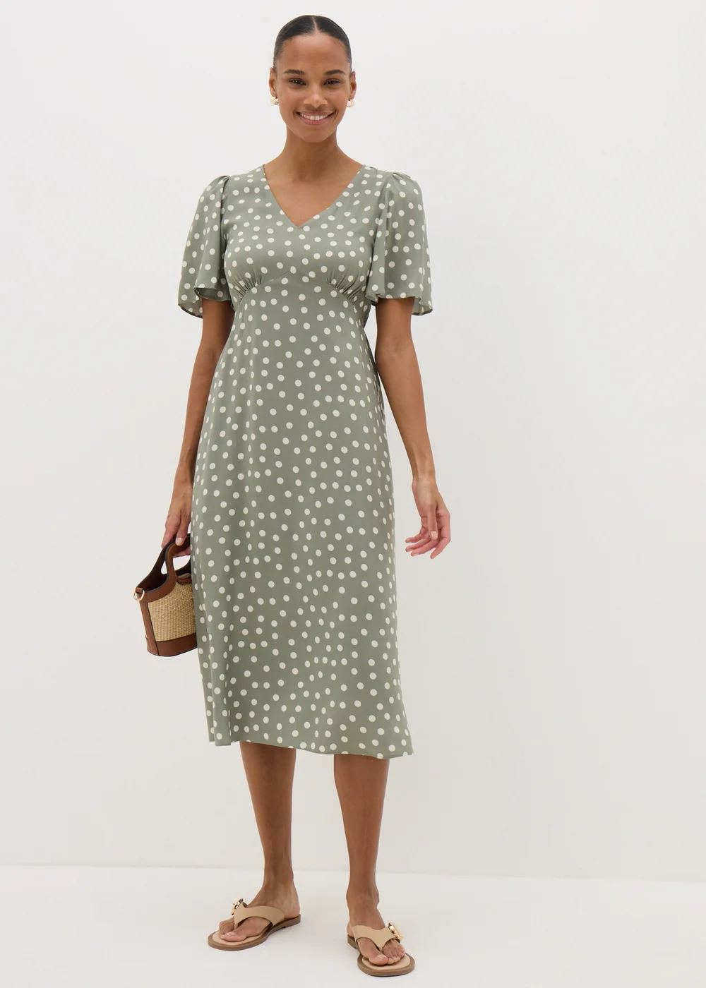 Green Spot Print Midi Tea Dress - 8 Image 1