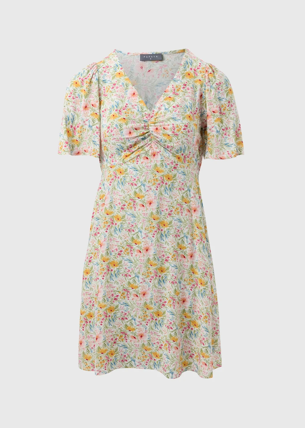 Cream Floral Print Mini Tea Dress - 8 Image 4