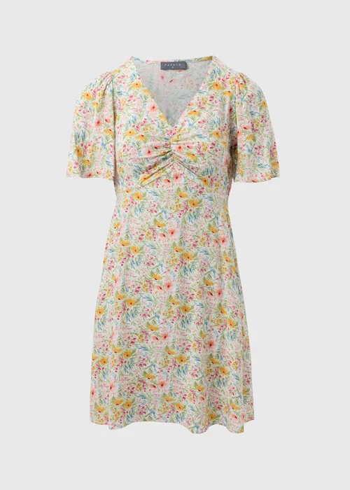 Cream Floral Print Mini Tea Dress - 8 Image 4