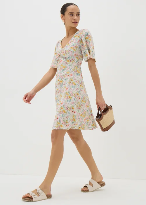 Cream Floral Print Mini Tea Dress - 8 Image 1