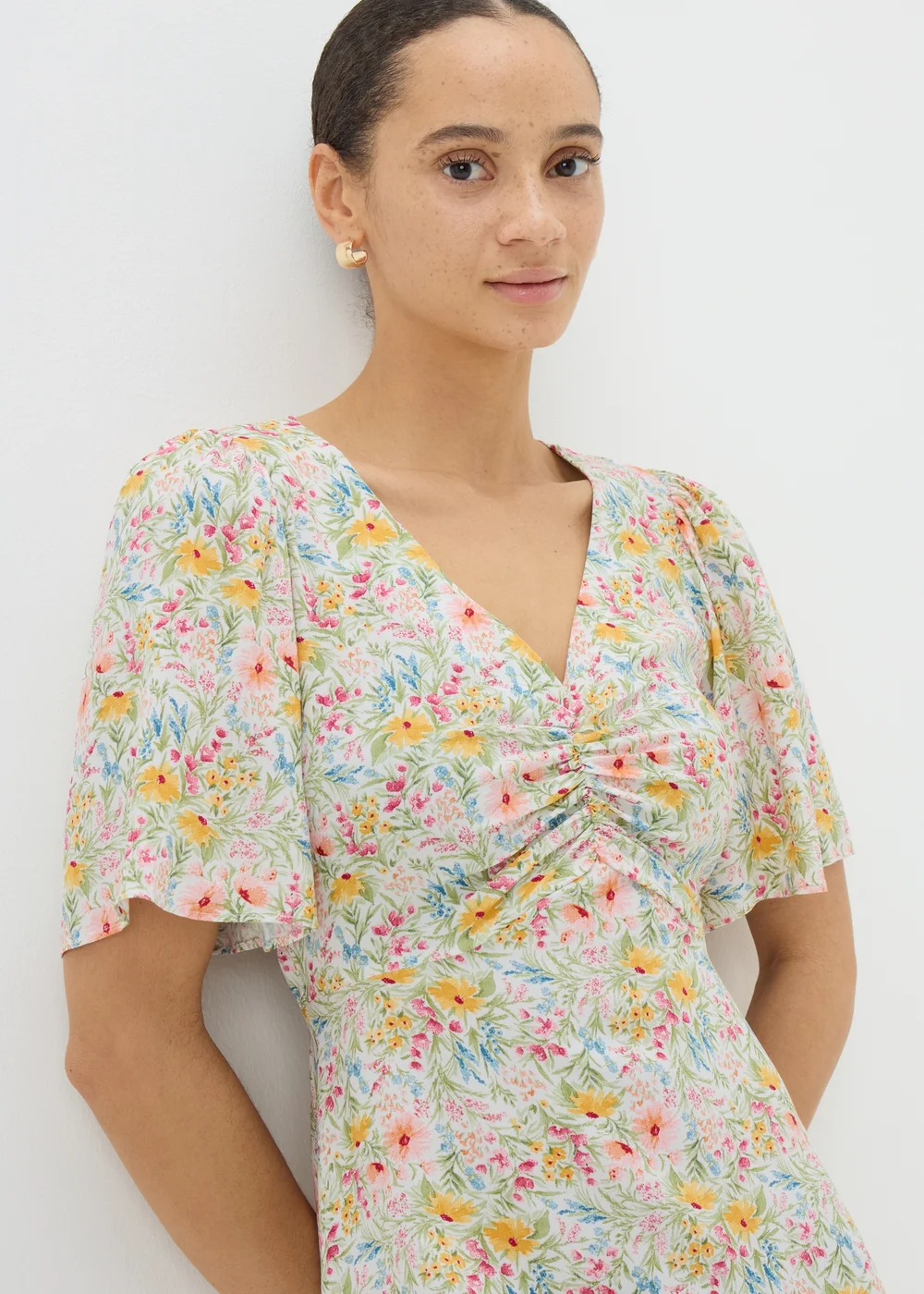 Cream Floral Print Mini Tea Dress - 8 Image 3