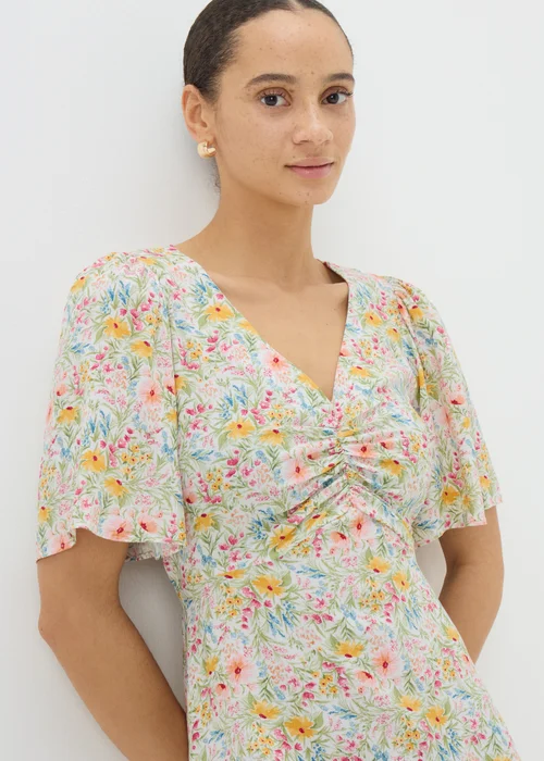 Cream Floral Print Mini Tea Dress - 8 Image 3