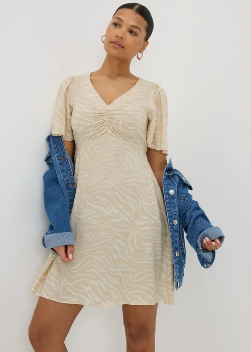 Cream Zebra Print Mini Tea Dress - Size 8 Image 1