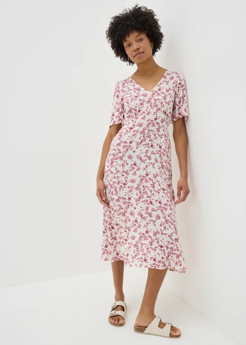 Pink Ditsy Floral Midi Tea Dress - 8 Image 1