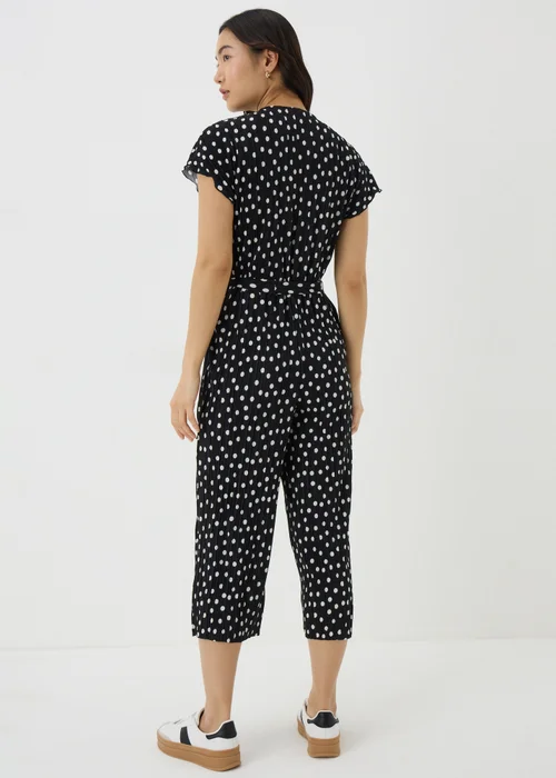 Black Monochrome Spot Plisse Culotte Jumpsuit - 8 Image 2