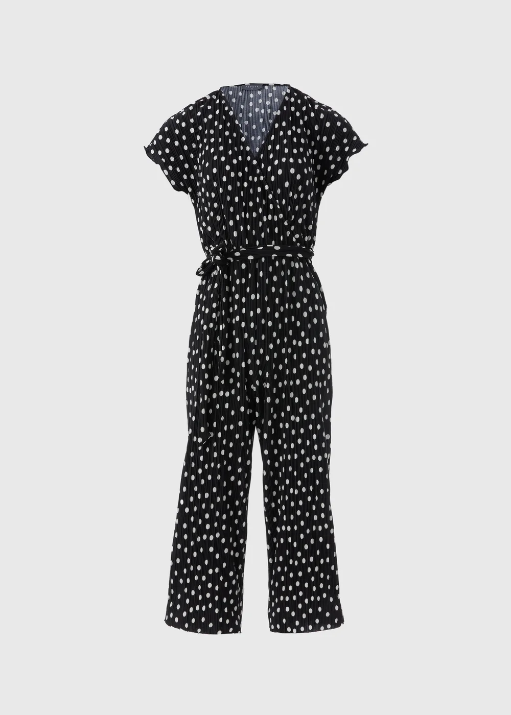 Black Monochrome Spot Plisse Culotte Jumpsuit - 8 Image 4