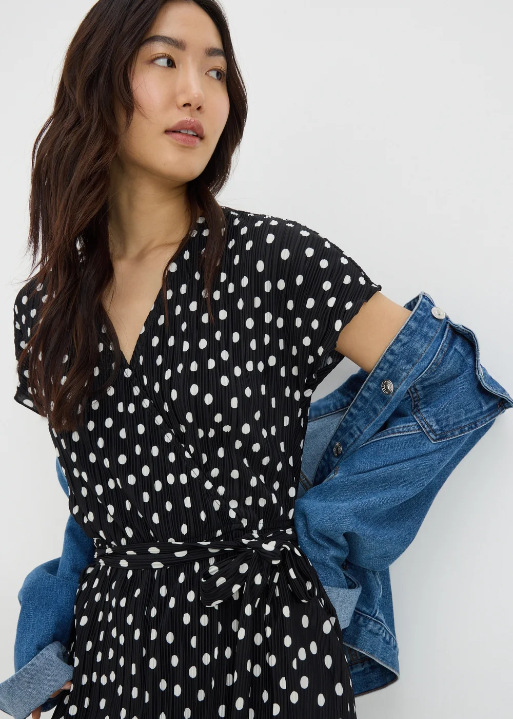 Black Monochrome Spot Plisse Culotte Jumpsuit - 8 Image 3