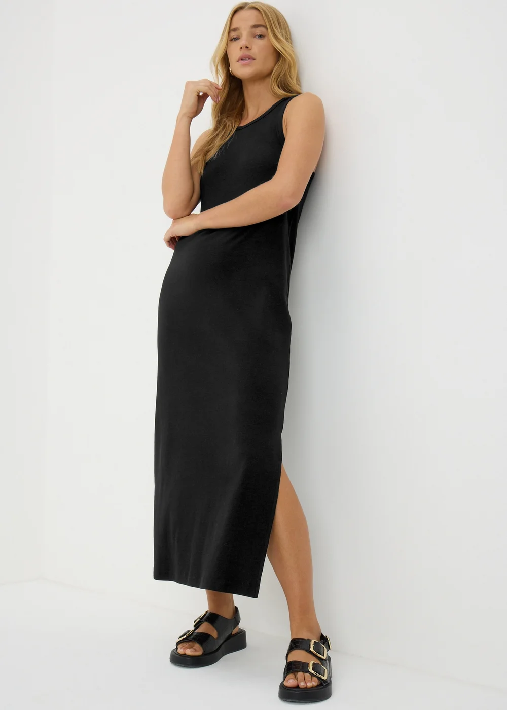 Black Racer Back Ribbed Midi Dress - Size 8 Black Racer Back Ribbed Midi Dress - Size 8