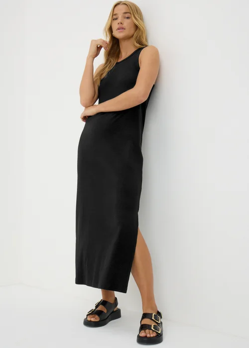 Black Racer Back Ribbed Midi Dress - 8 Image 2