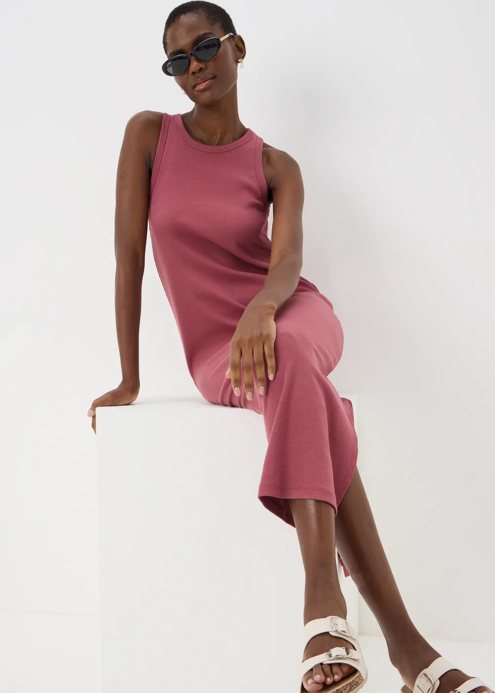 Raspberry Racer Back Ribbed Midi Dress - 8 Image 1