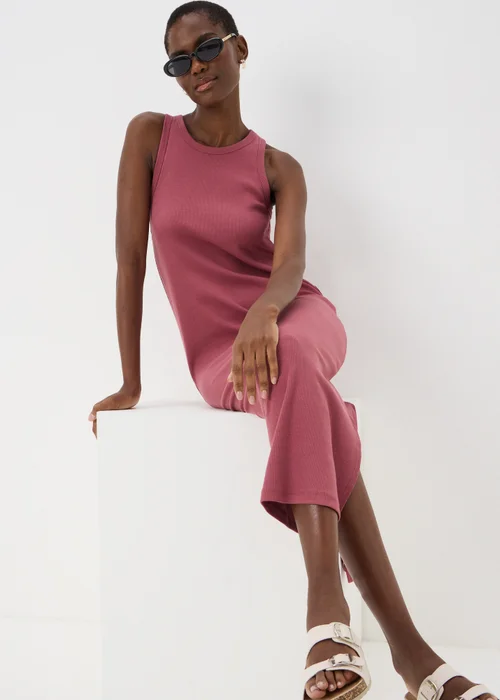 Raspberry Racer Back Ribbed Midi Dress - 8 Image 1
