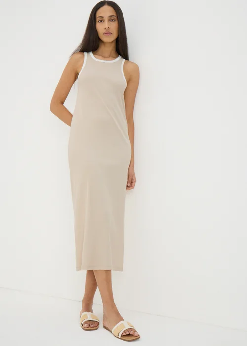 Beige Ribbed Racer Back Midi Dress - 8 Image 1