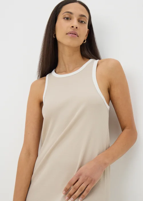 Beige Ribbed Racer Back Midi Dress - 8 Image 2