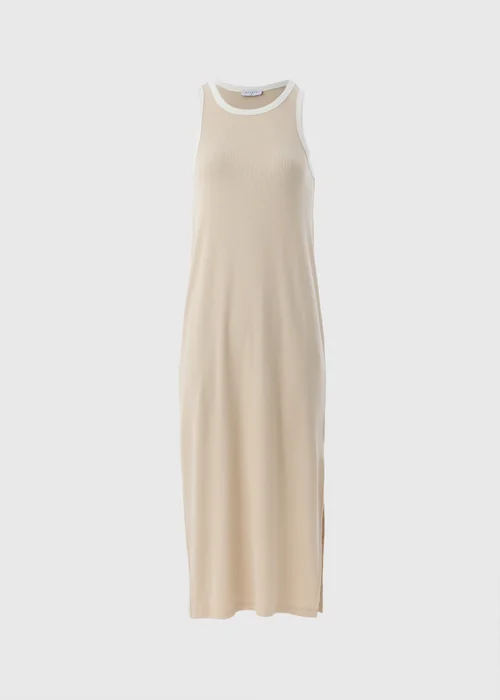 Beige Ribbed Racer Back Midi Dress - 8 Image 3