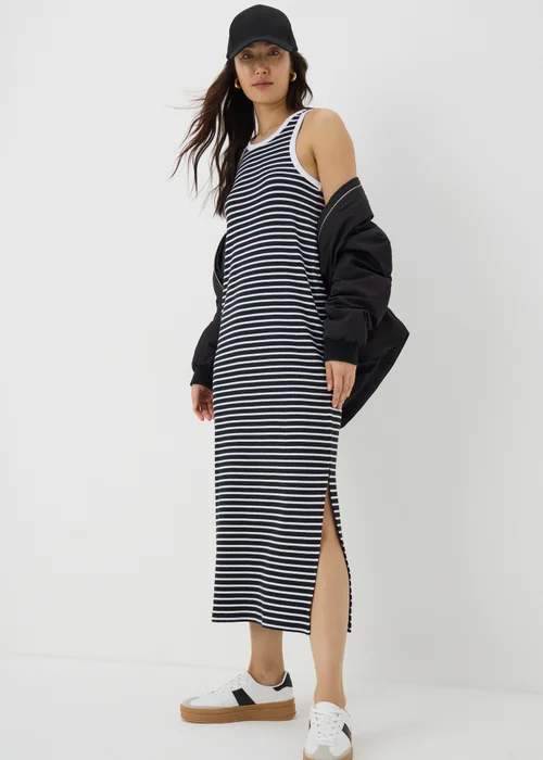 Black Stripe Racer Back Ribbed Midi Dress - 8 Image 1