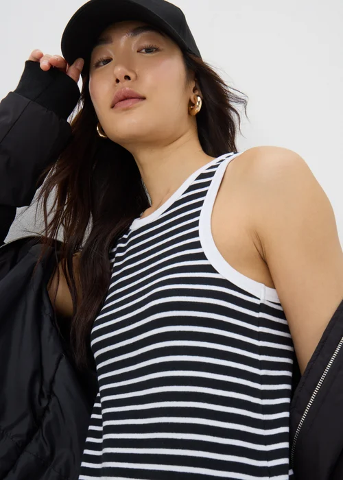 Black Stripe Racer Back Ribbed Midi Dress - 8 Image 3