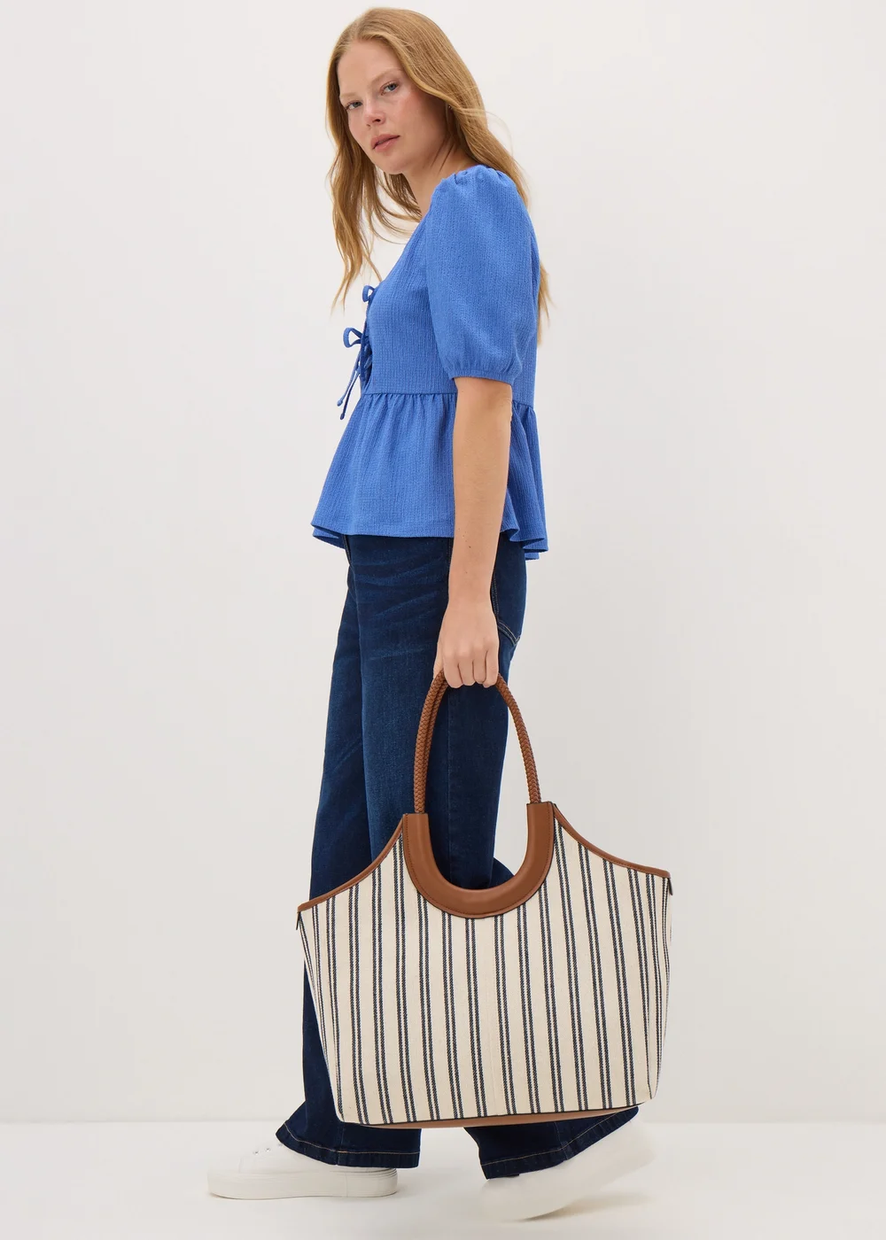 Natural Stripe Large Canvas Tote Bag - One Size Image 2