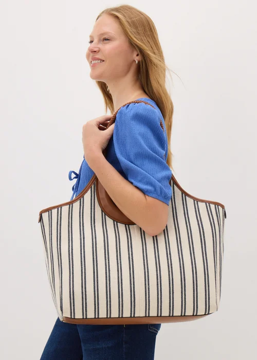 Natural Stripe Large Canvas Tote Bag - One Size Image 1