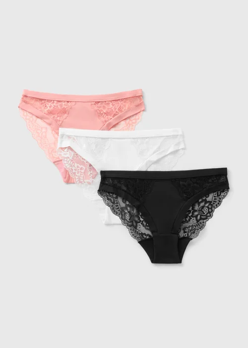 3 Pack Multicolour Lace Brushed High Leg Knickers - 8 Image 1