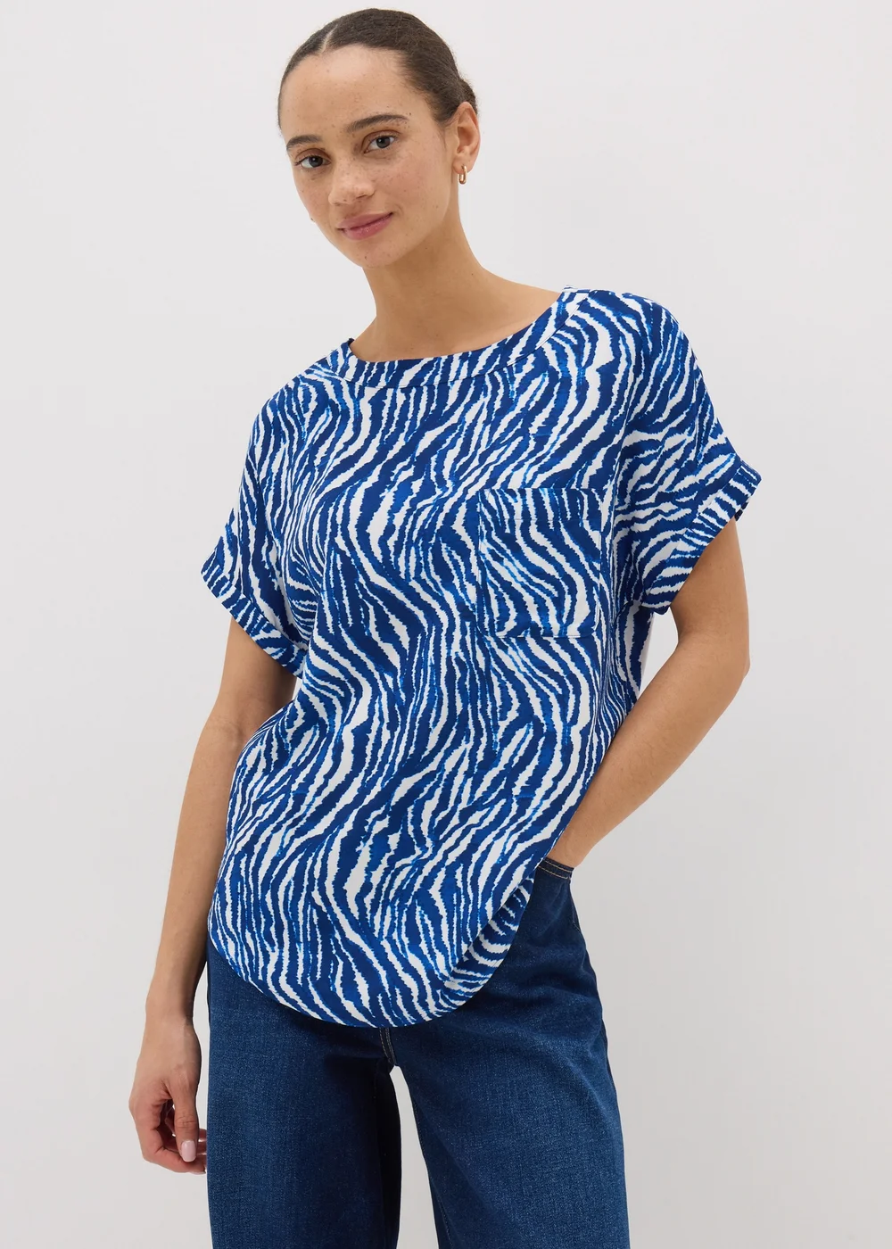 Blue Animal Print Pocket Box Top - 8 Image 1