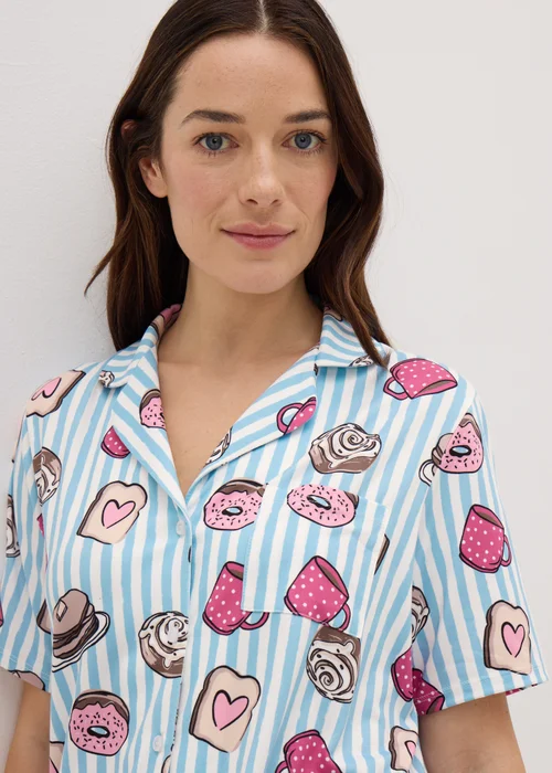 Blue Stripe Croissant Short Pyjama Set - Extra small Image 2