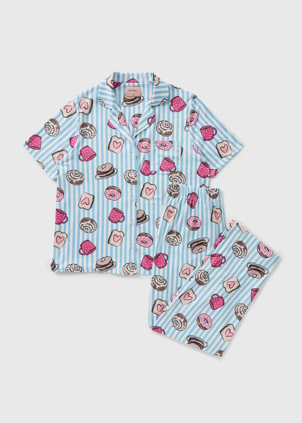 Blue Stripe Croissant Short Pyjama Set - Extra small Image 3