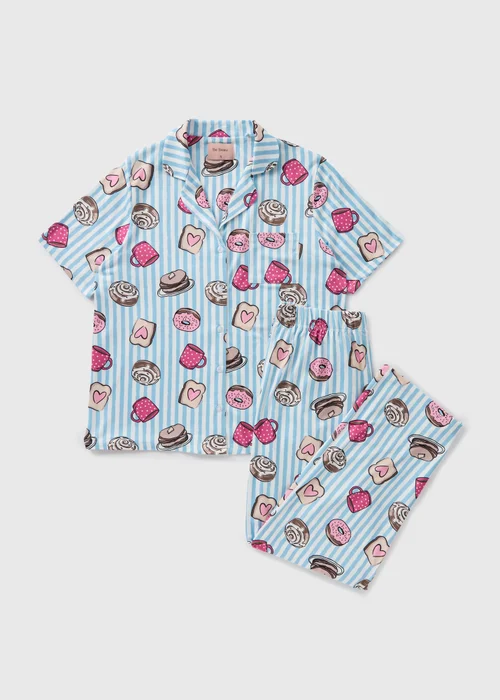 Blue Stripe Croissant Short Pyjama Set - Extra small Image 3