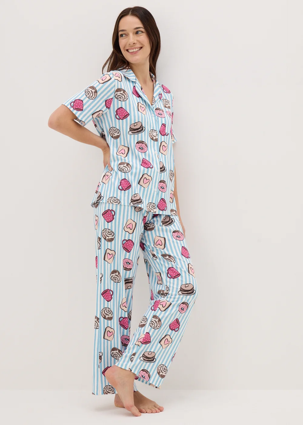 Blue Stripe Croissant Short Pyjama Set - Extra small Image 1