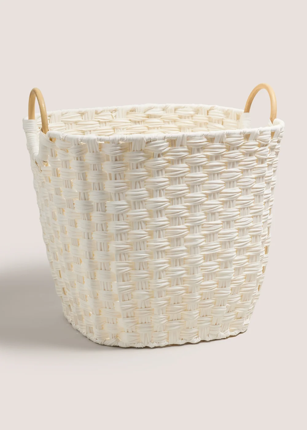 White Rattan Handle Basket Image 1