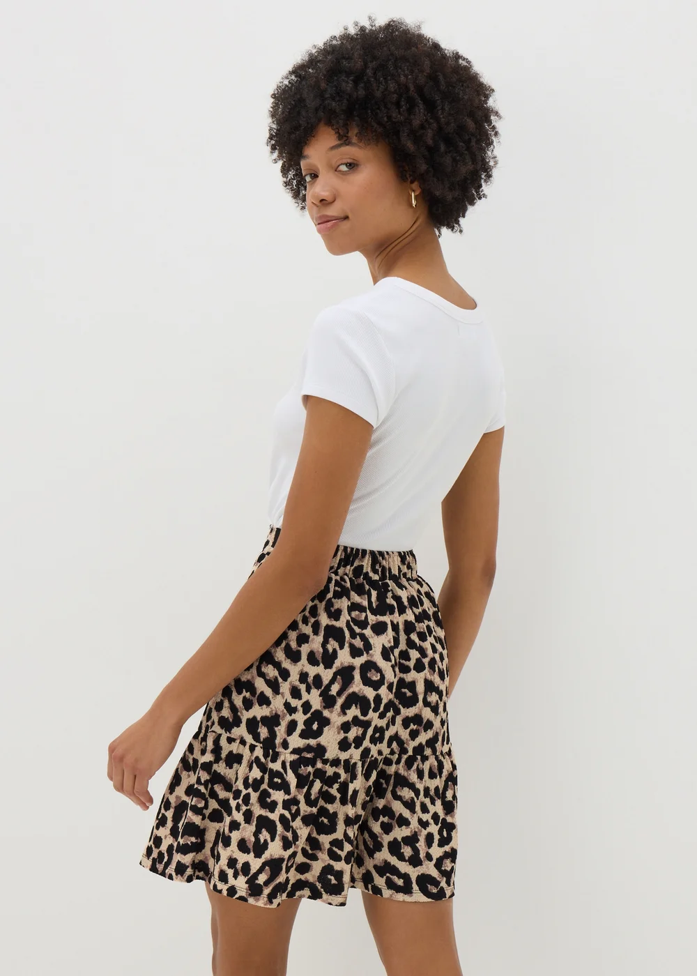 Brown Leopard Print Tiered Mini Skirt - 8 Image 2