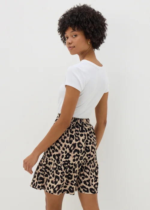 Brown Leopard Print Tiered Mini Skirt - 8 Image 2