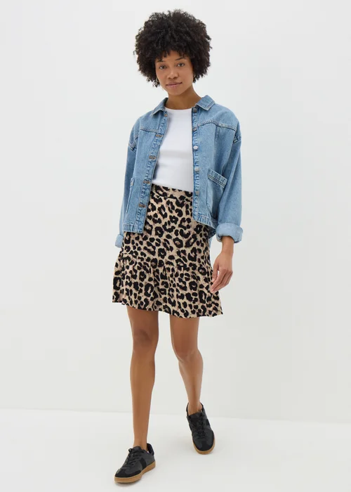Brown Leopard Print Tiered Mini Skirt - 8 Image 1