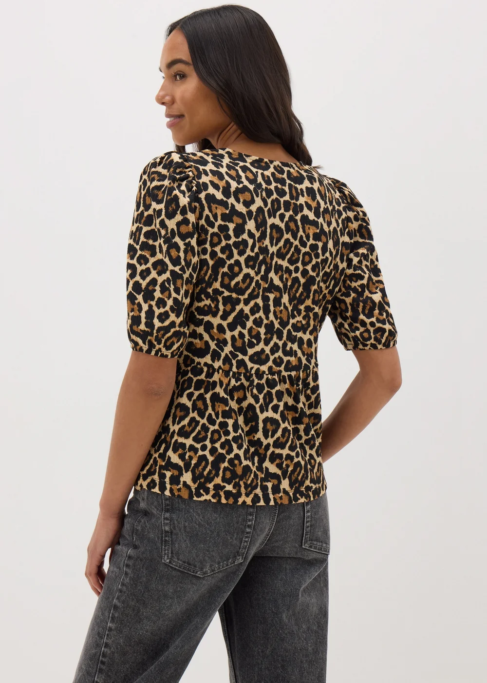 Brown Animal Print Textured Tie Front Top - 8 Image 2