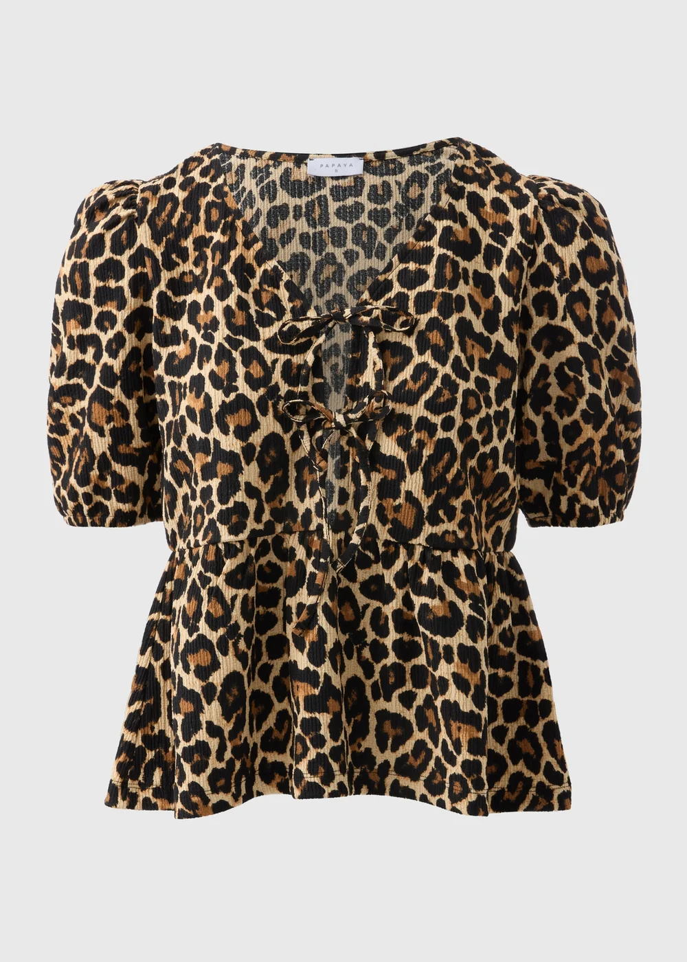 Brown Animal Print Textured Tie Front Top - 8 Image 4