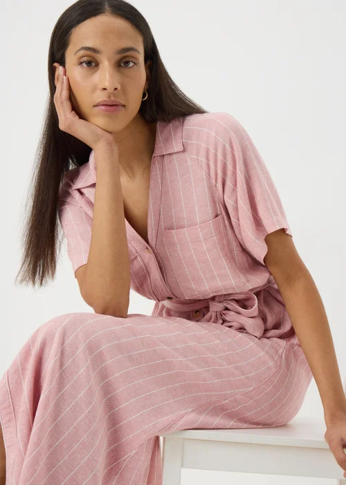 Pink Stripe Linen Blend Midi Shirt Dress - 8 Image 2