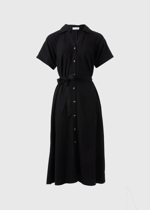 Black Linen Blend Midi Shirt Dress - 8 Image 4