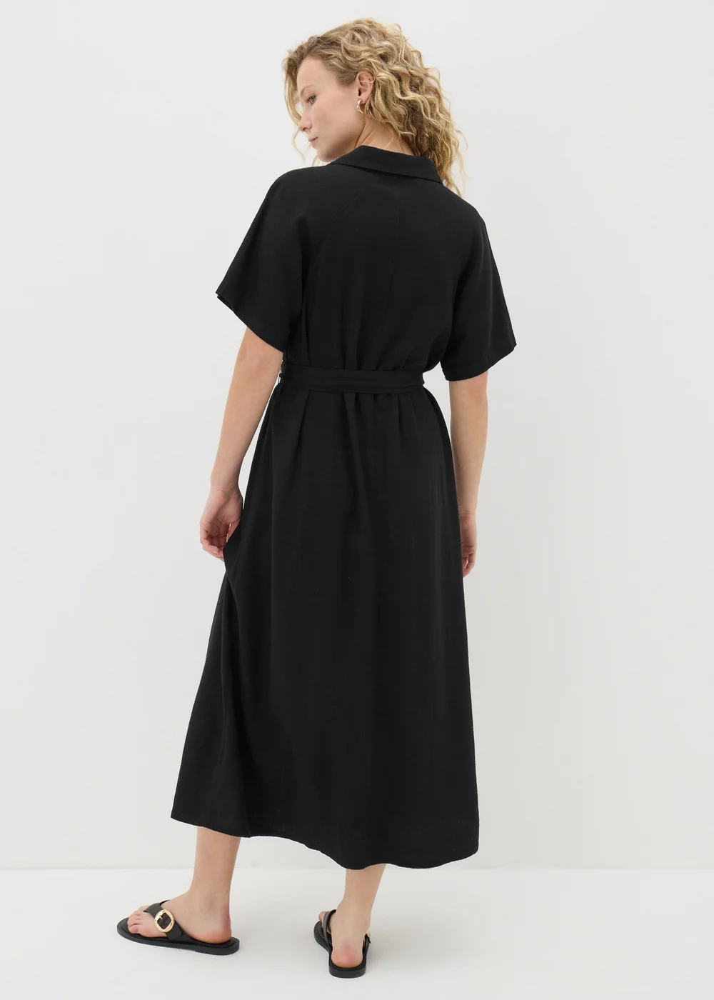 Black Linen Blend Midi Shirt Dress - Size 8 Black Linen Blend Midi Shirt Dress - Size 8
