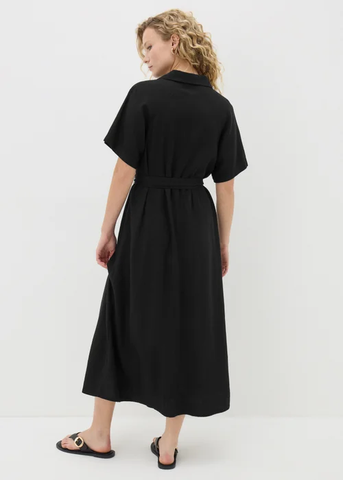 Black Linen Blend Midi Shirt Dress - 8 Image 2