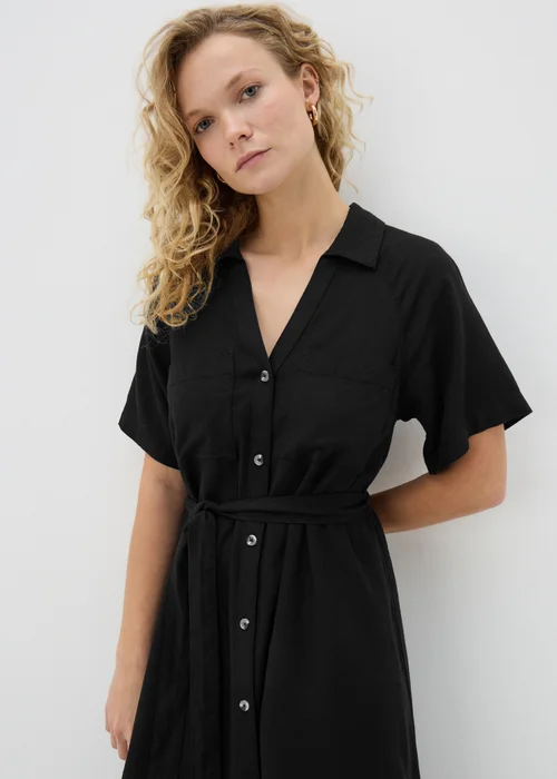 Black Linen Blend Midi Shirt Dress - 8 Image 3