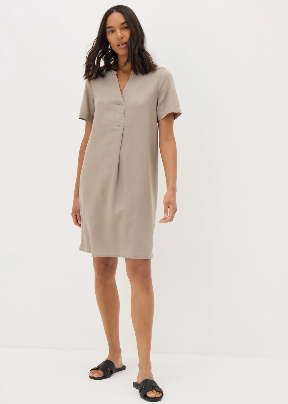 Taupe Linen Blend Shift Dress - 8 Image 1
