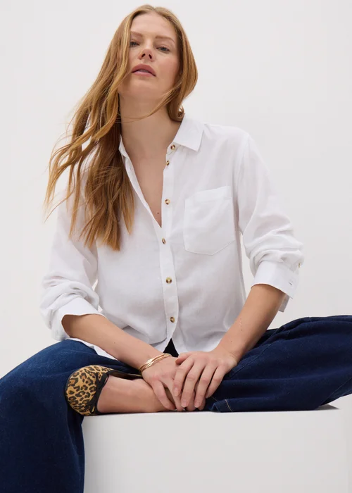 White Linen Blend Shirt - 8 Image 1