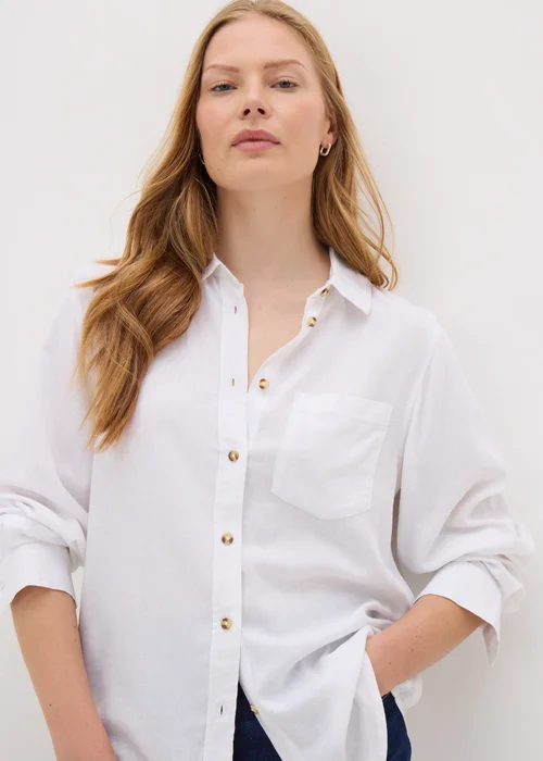 White Linen Blend Shirt - 8 Image 3