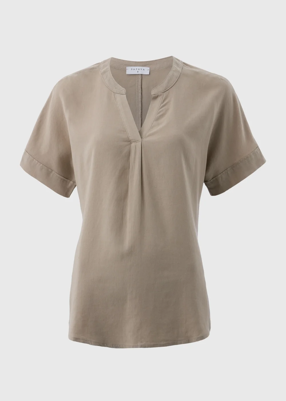 Taupe Linen Blend V-Neck Top - 8 Image 3