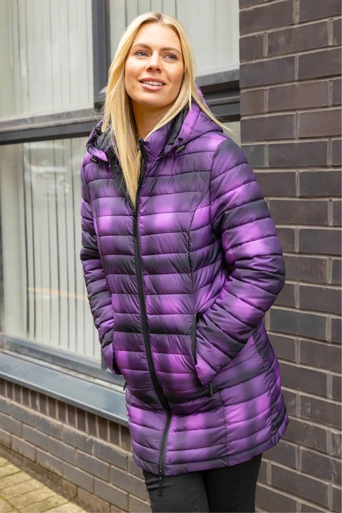 Roman Purple Check Print Quilted Puffer Coat - 12 Image 3
