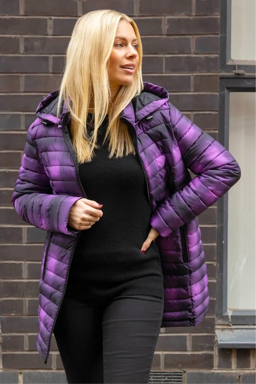 Roman Purple Check Print Quilted Puffer Coat - 12 Image 4