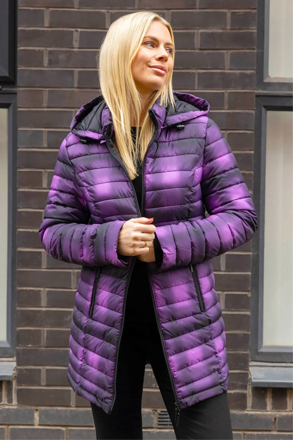 Roman Purple Check Print Quilted Puffer Coat - 12 Image 2